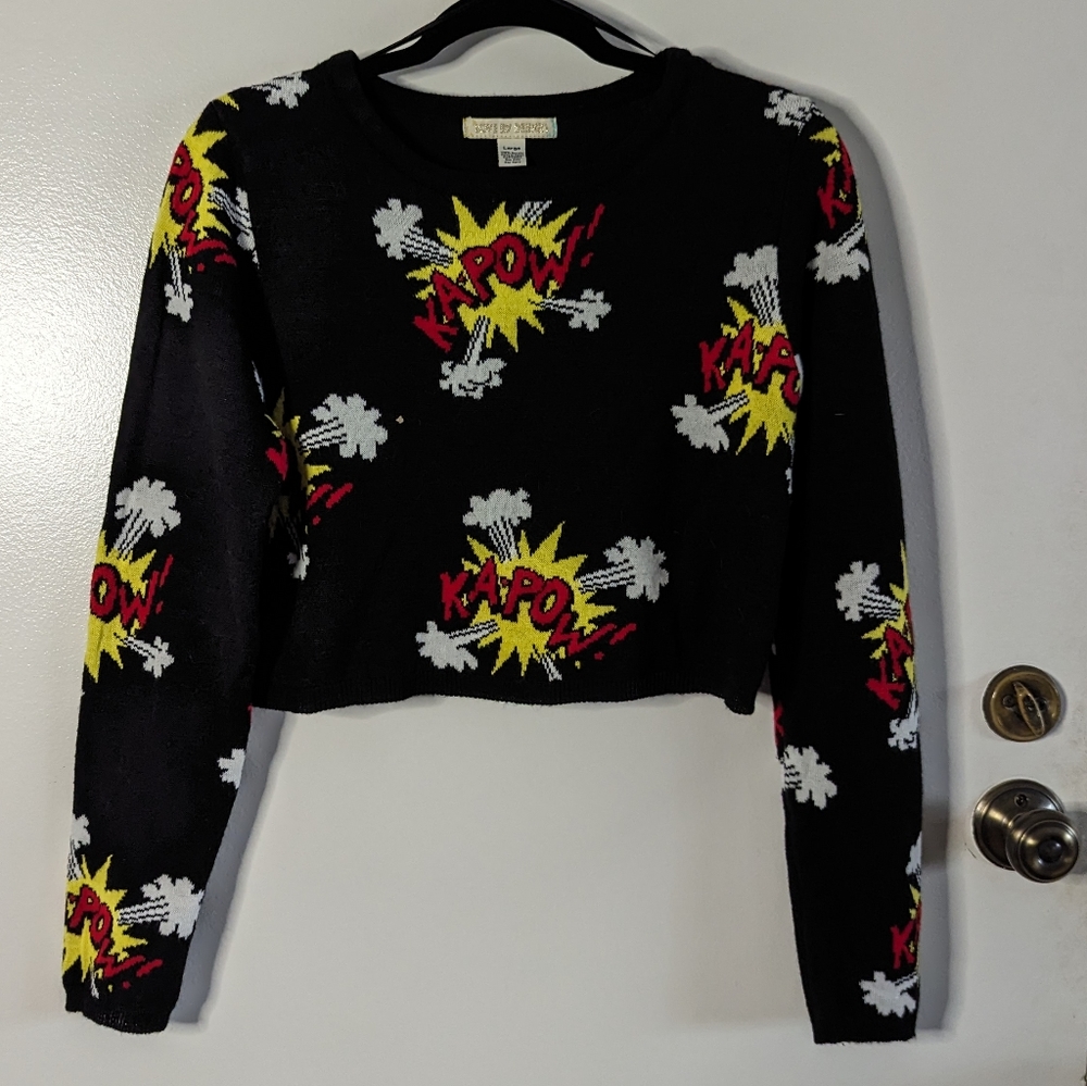 Comic Book KA-POW crop sweater Large